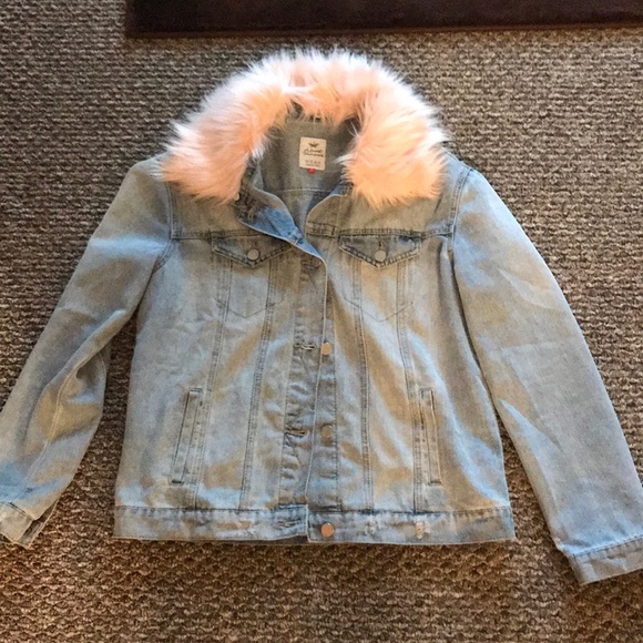 jean jacket pink fur collar